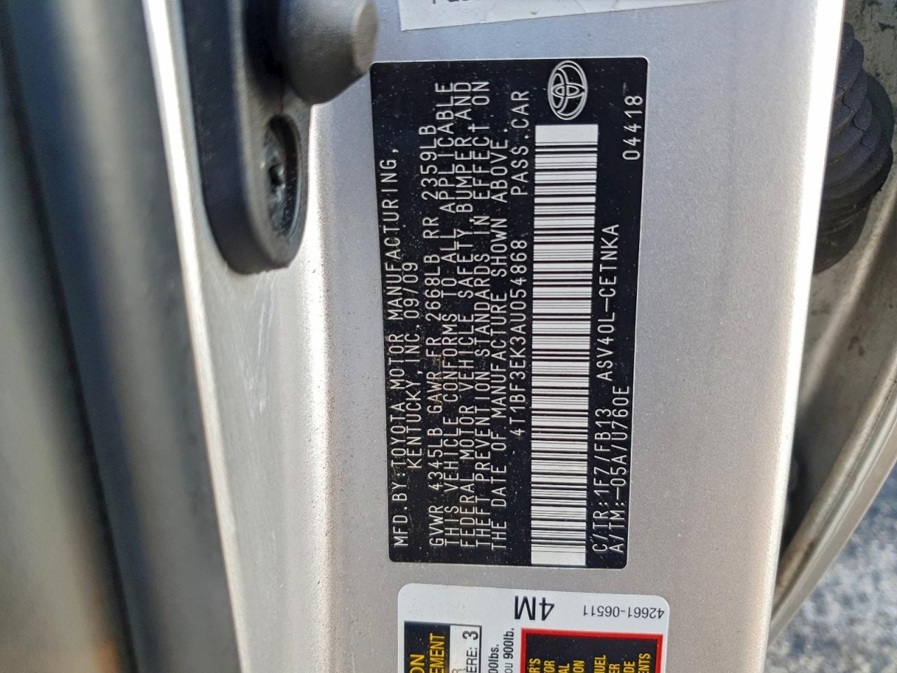 2010 TOYOTA CAMRY BASE photo 13