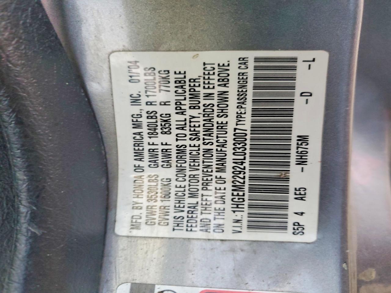 2004 HONDA CIVIC EX photo 12