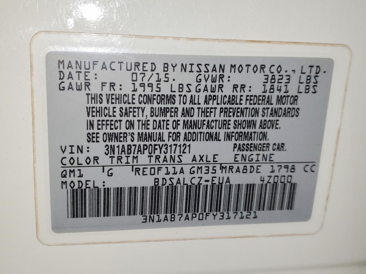 2015 NISSAN SENTRA S photo 12