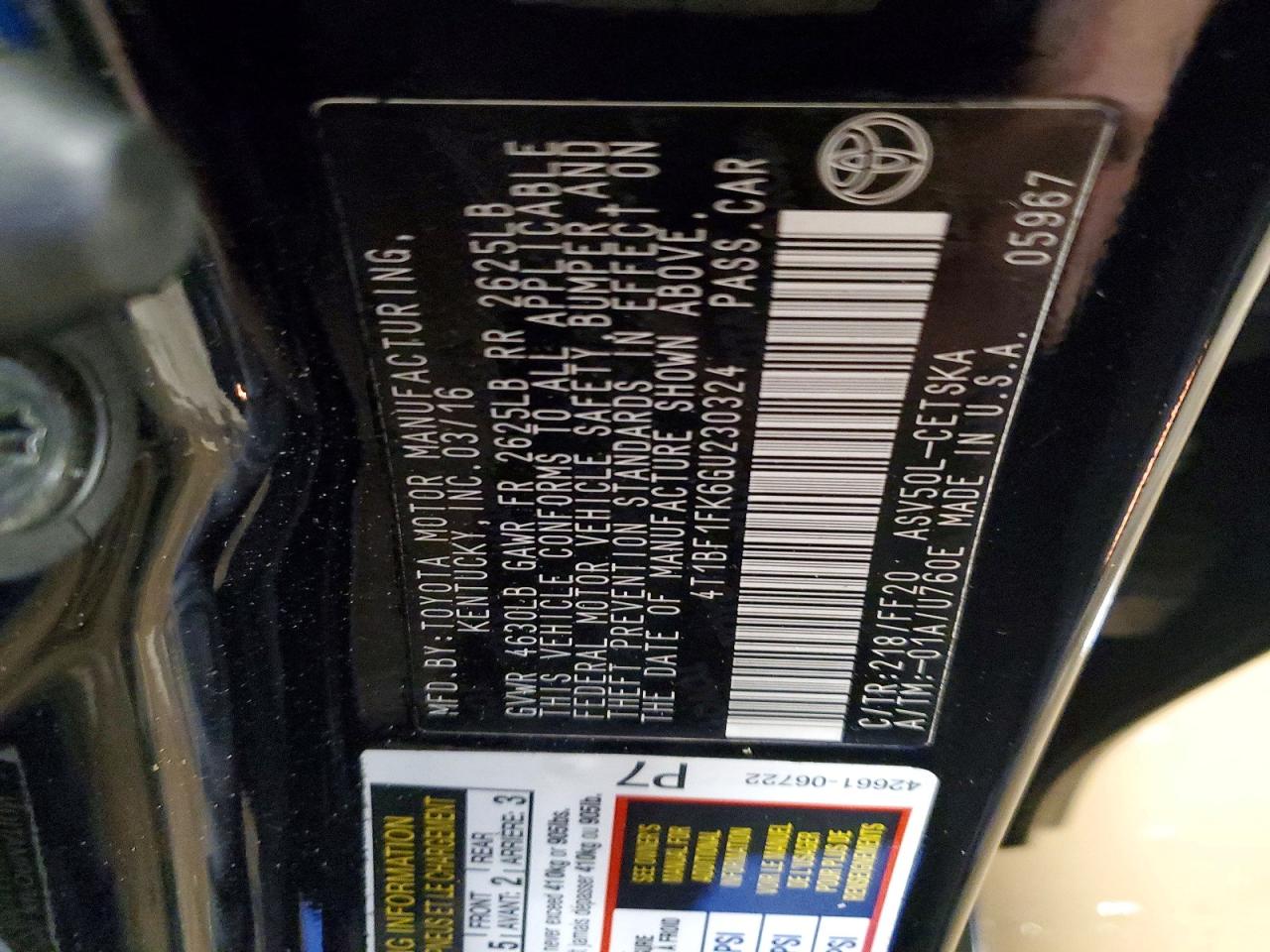 2016 TOYOTA CAMRY LE photo 12