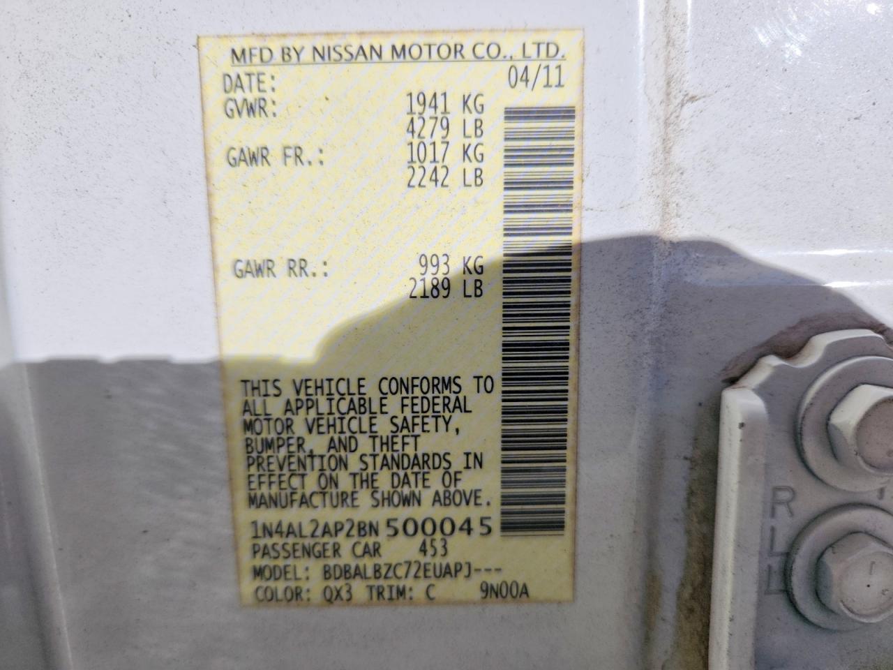 2011 NISSAN ALTIMA BASE photo 13