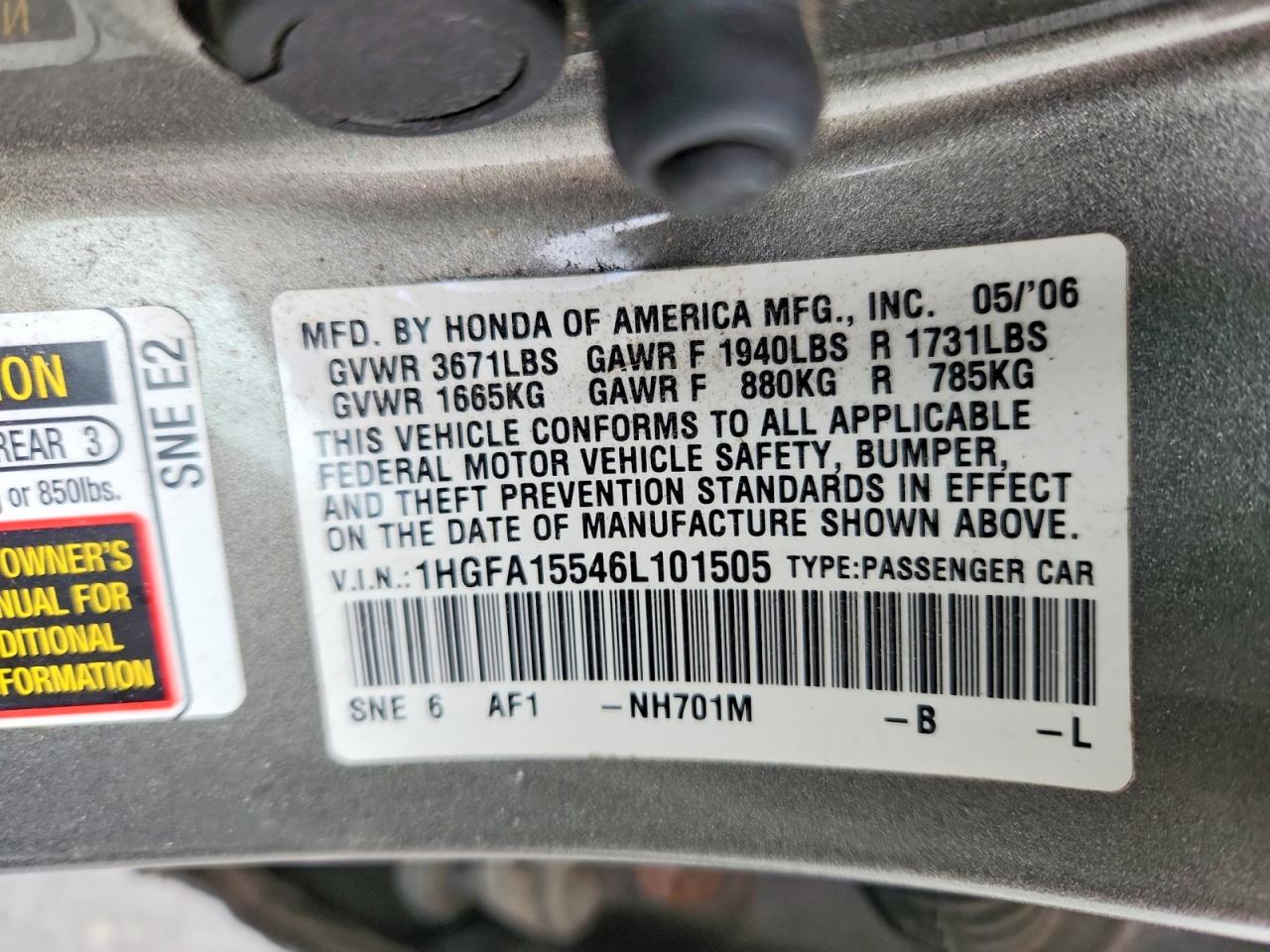 2006 HONDA CIVIC LX photo 23