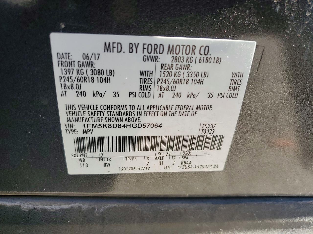 2017 FORD EXPLORER XLT photo 13