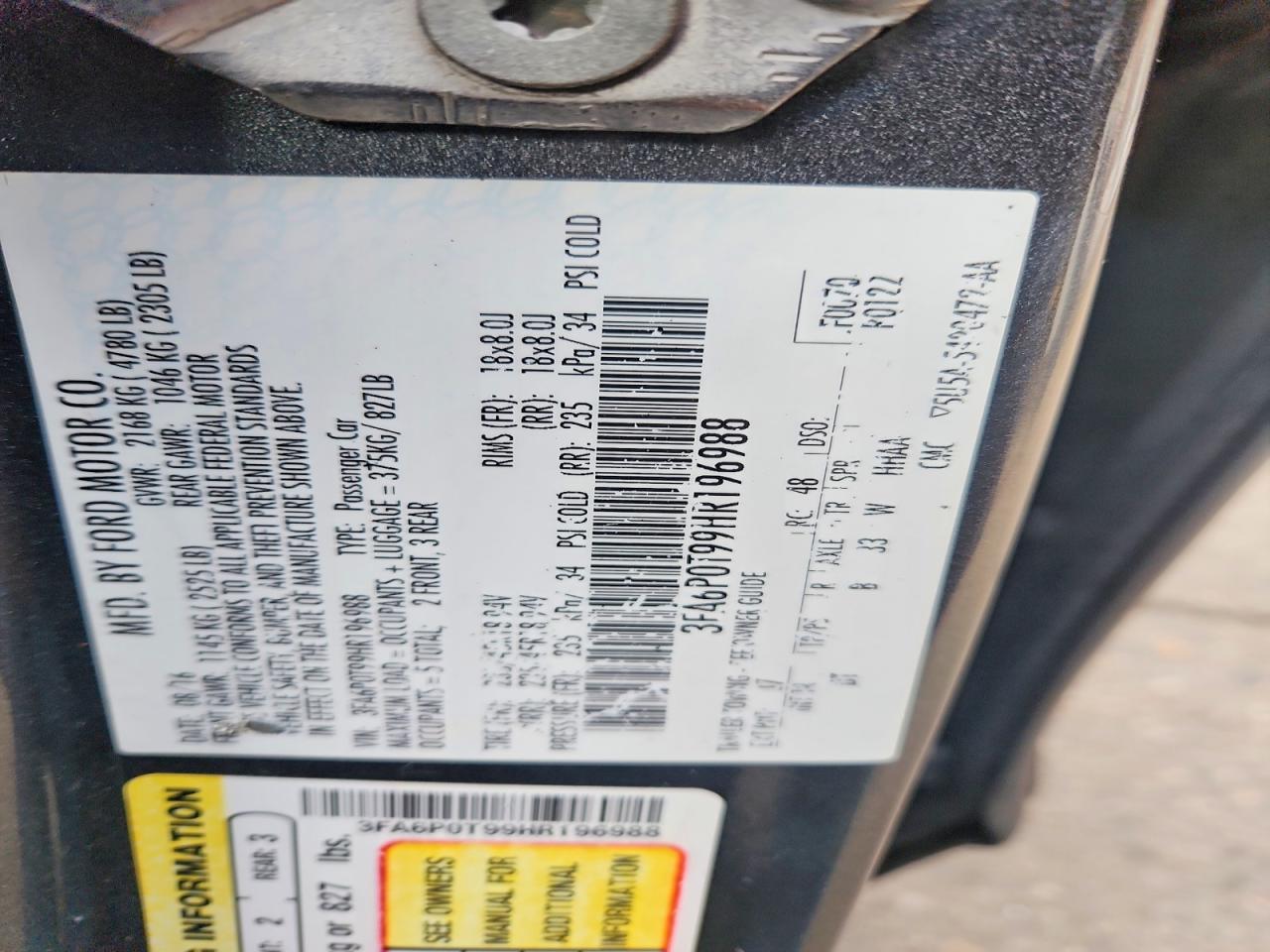 2017 FORD FUSION SE photo 12