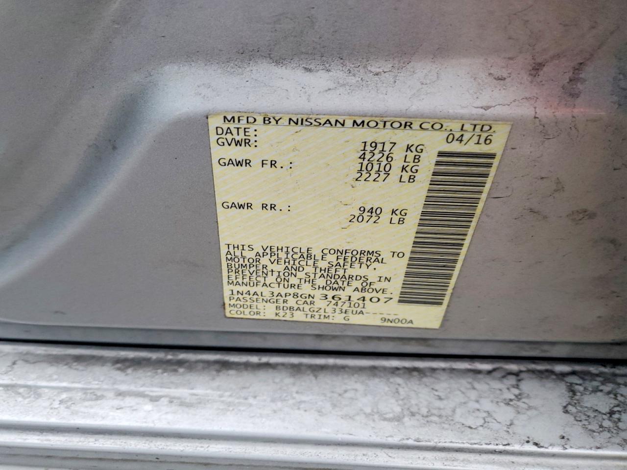 2016 NISSAN ALTIMA 2.5 photo 12