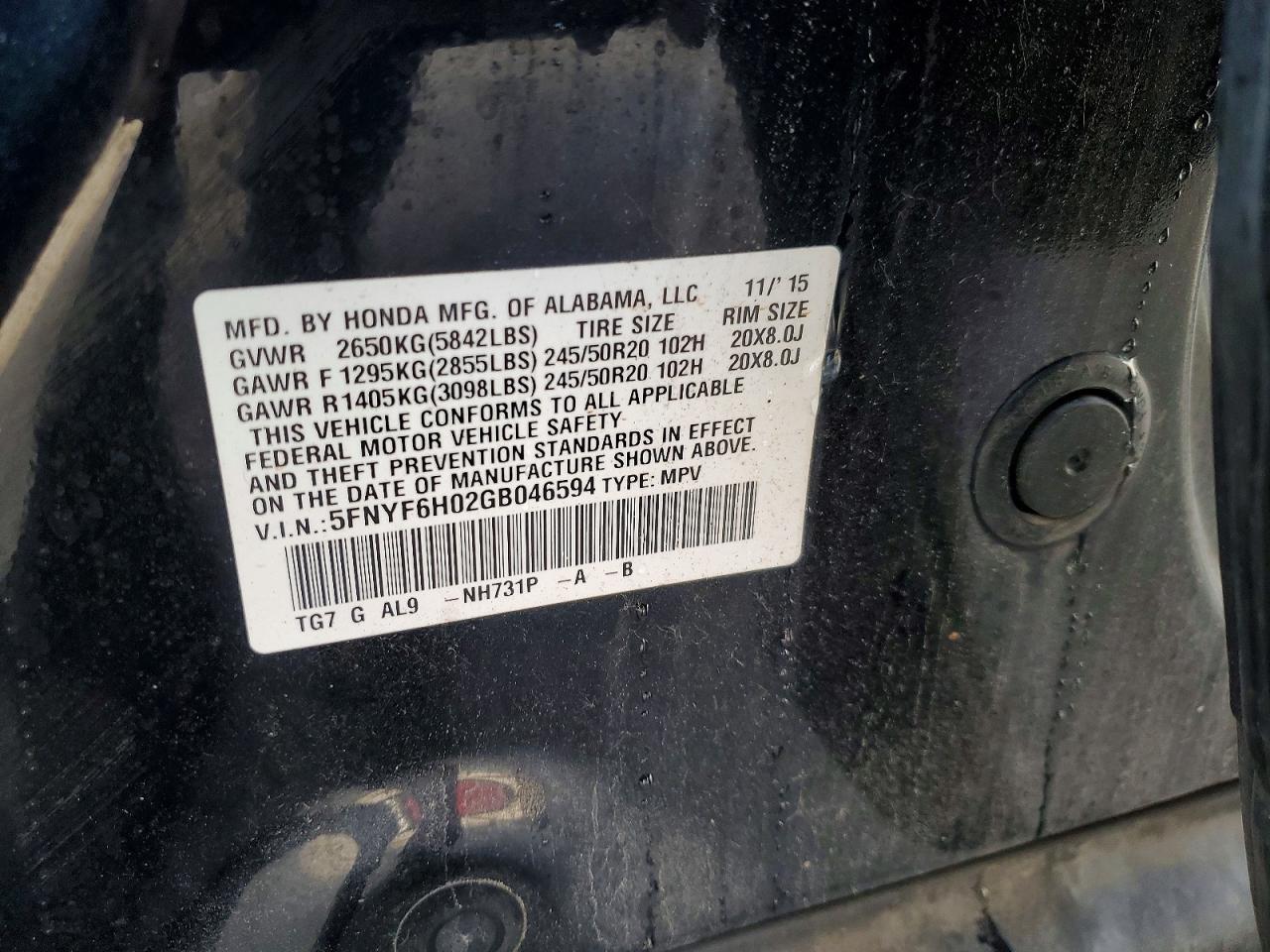 2016 HONDA PILOT ELITE photo 13