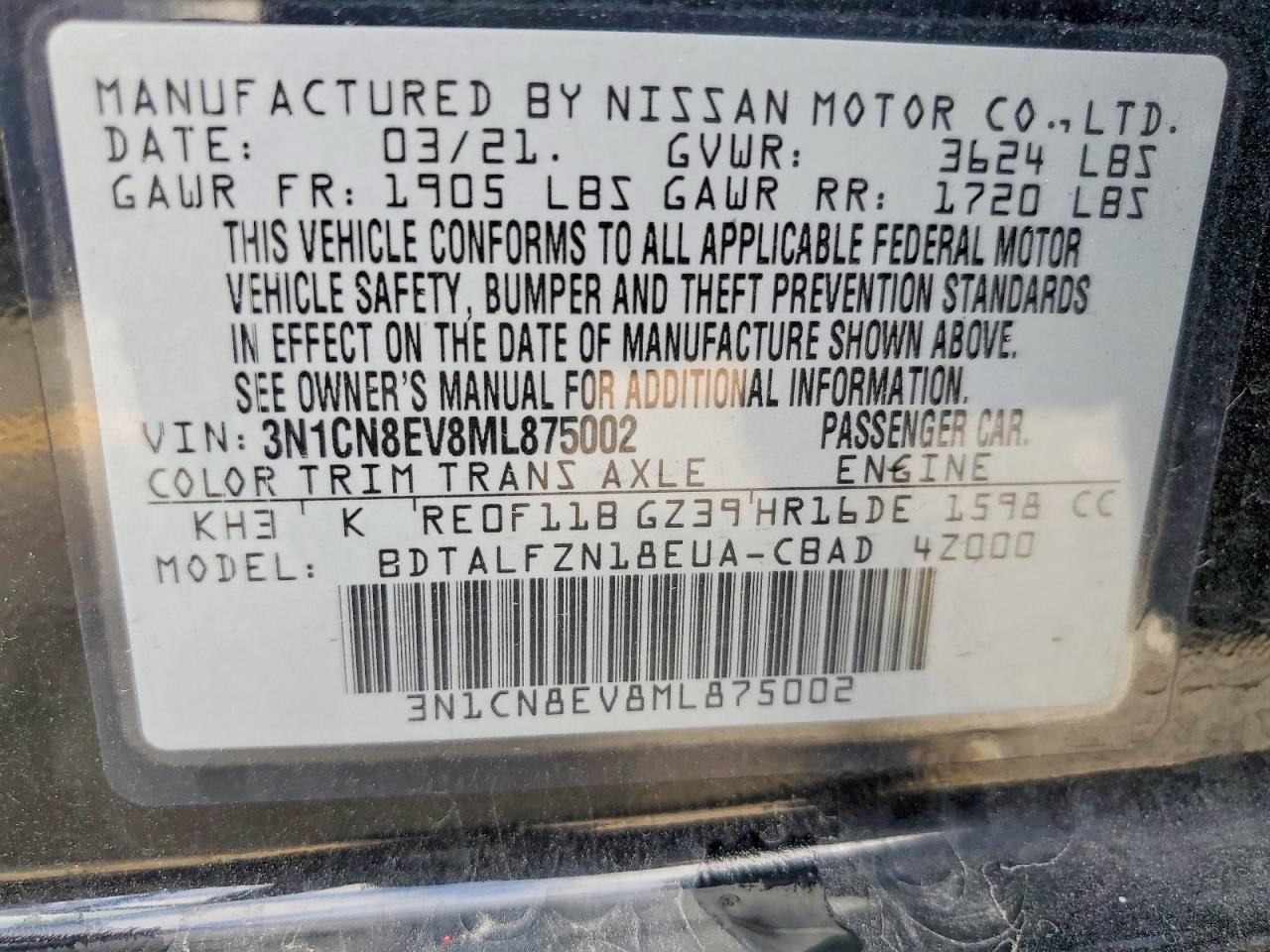 2021 NISSAN VERSA SV photo 12