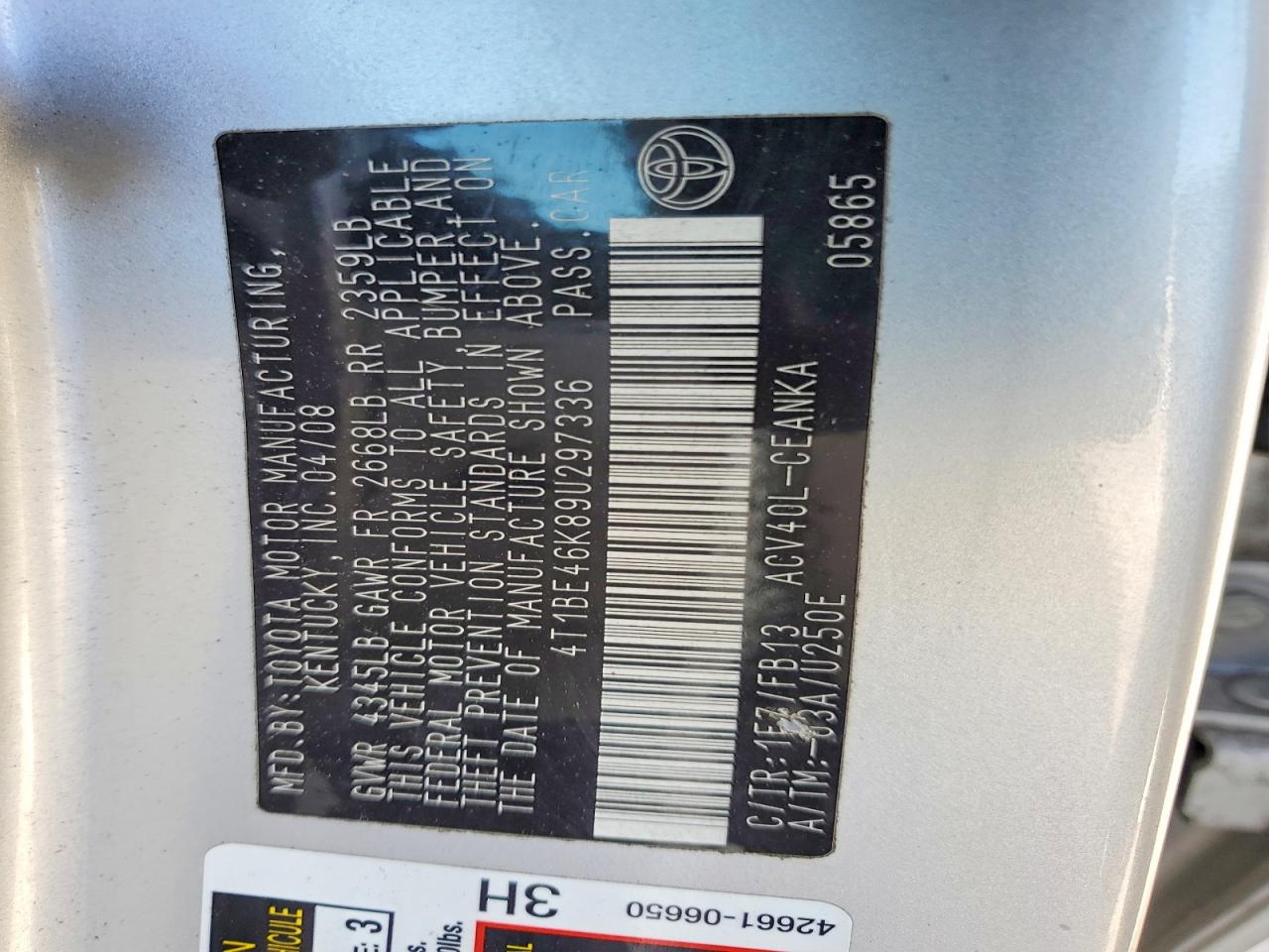 2009 TOYOTA CAMRY BASE photo 12