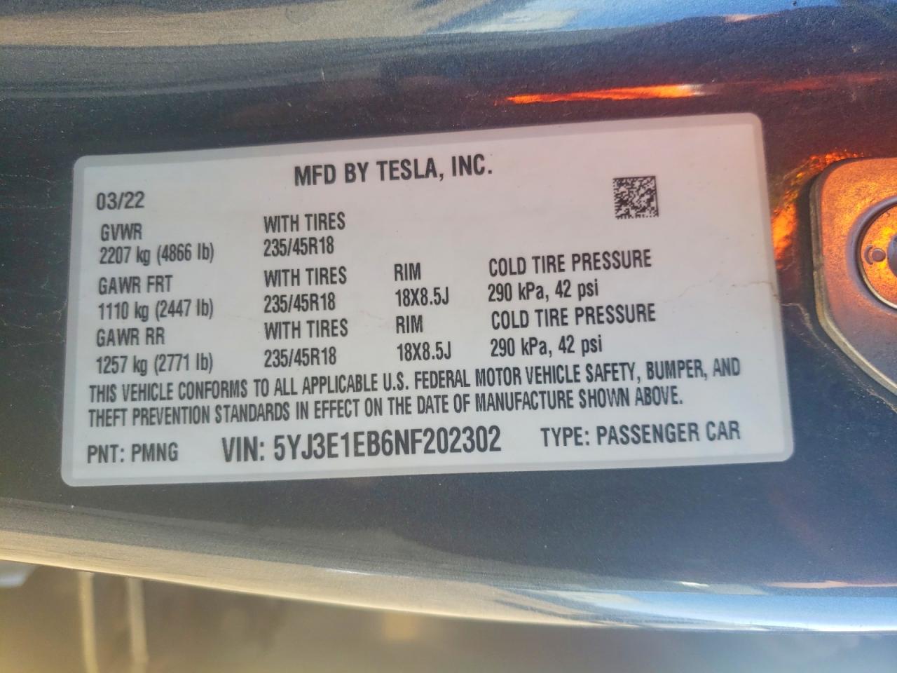 2022 TESLA MODEL 3 photo 12