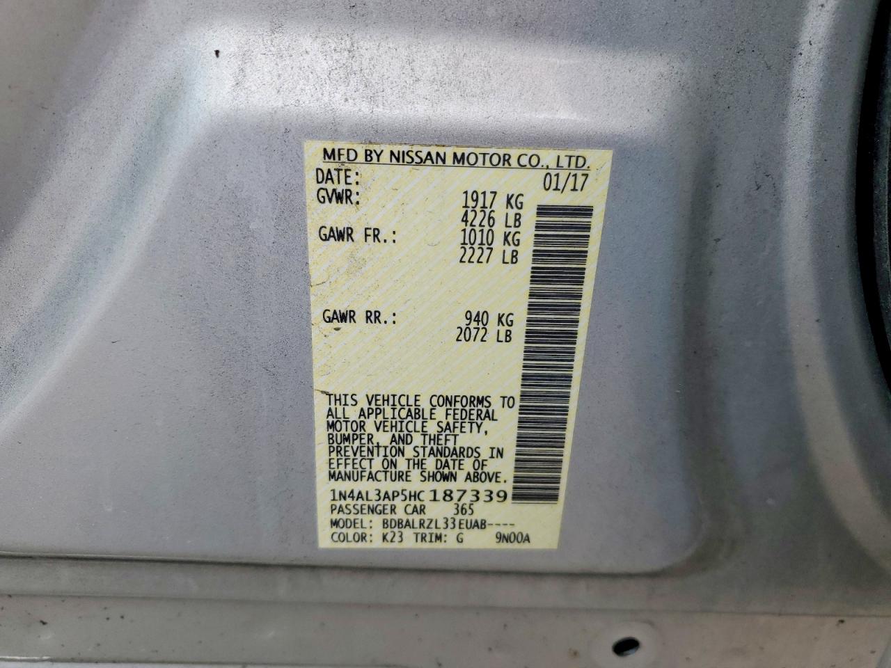 2017 NISSAN ALTIMA 2.5 photo 13