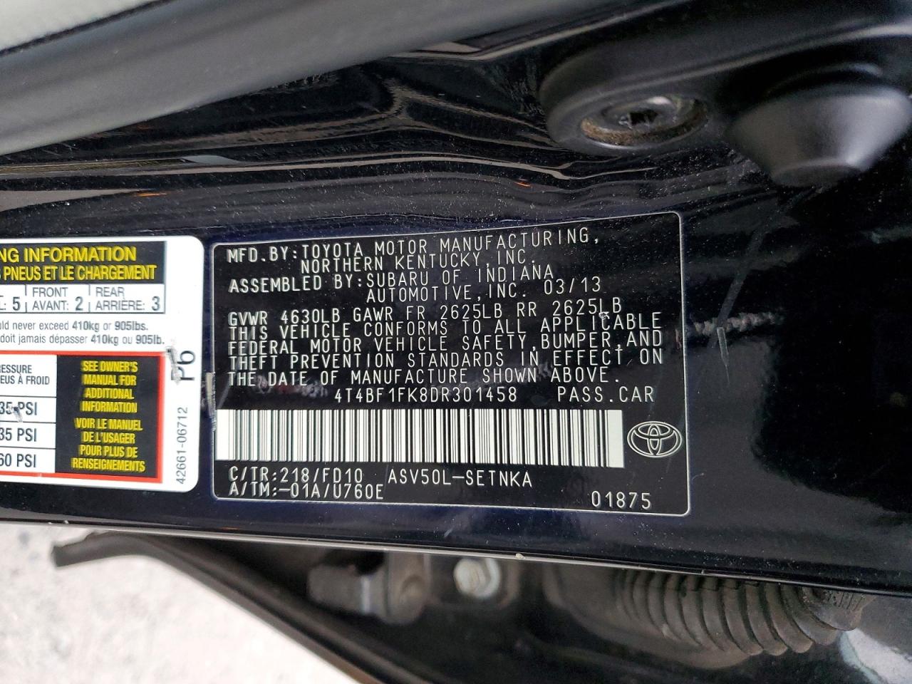 2013 TOYOTA CAMRY L photo 23
