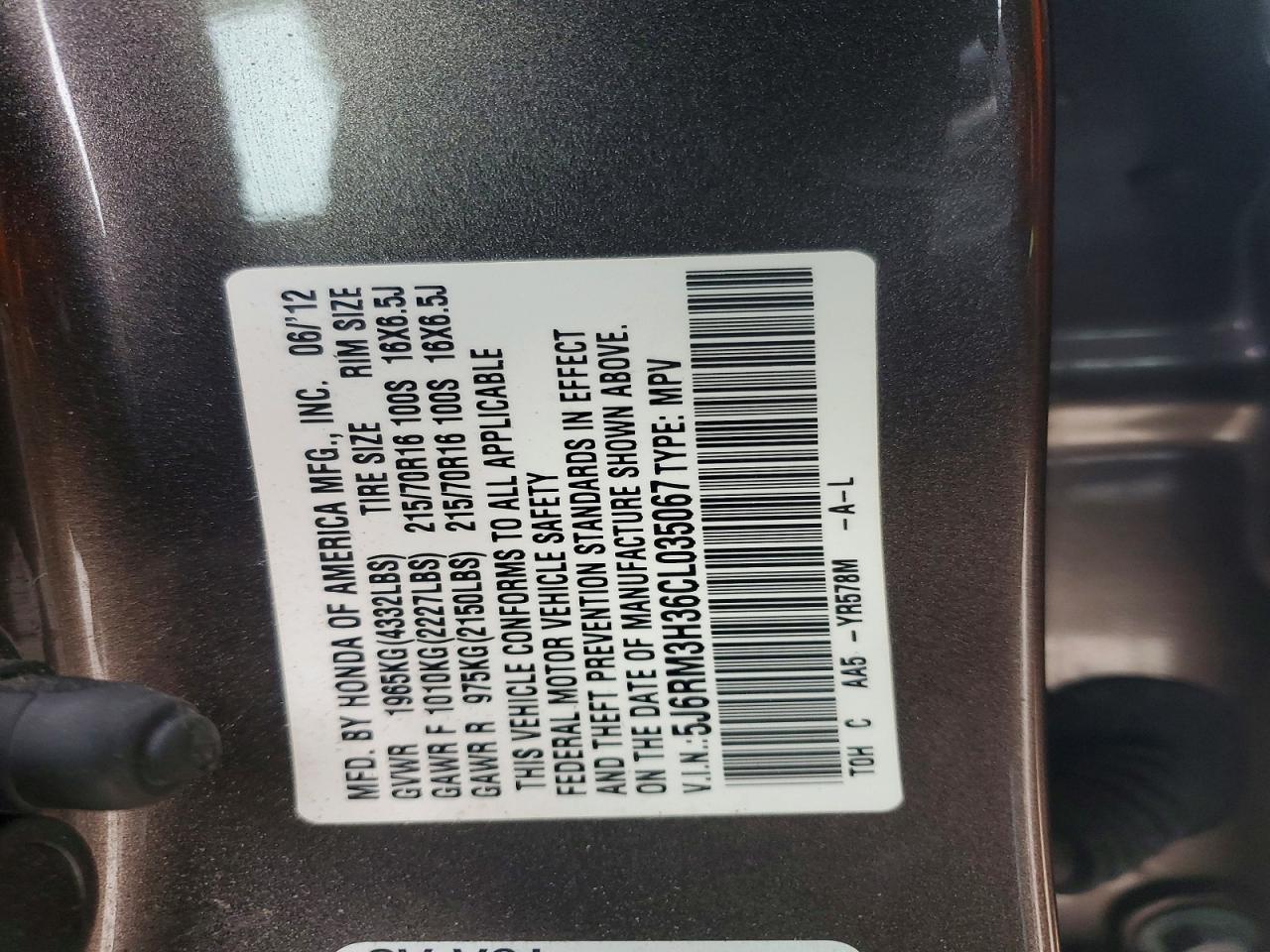 2012 HONDA CR-V LX photo 13