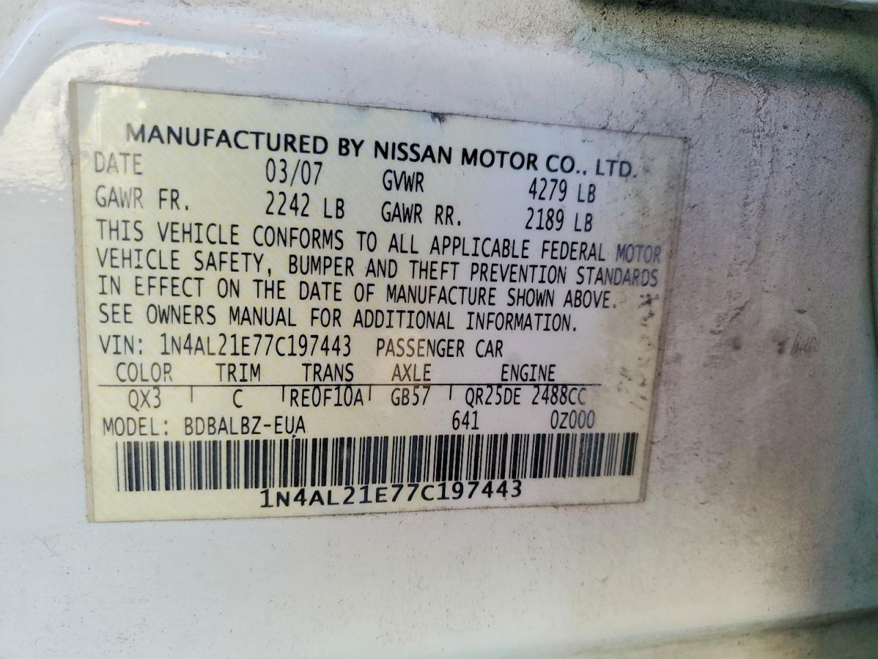 2007 NISSAN ALTIMA 2.5 photo 12