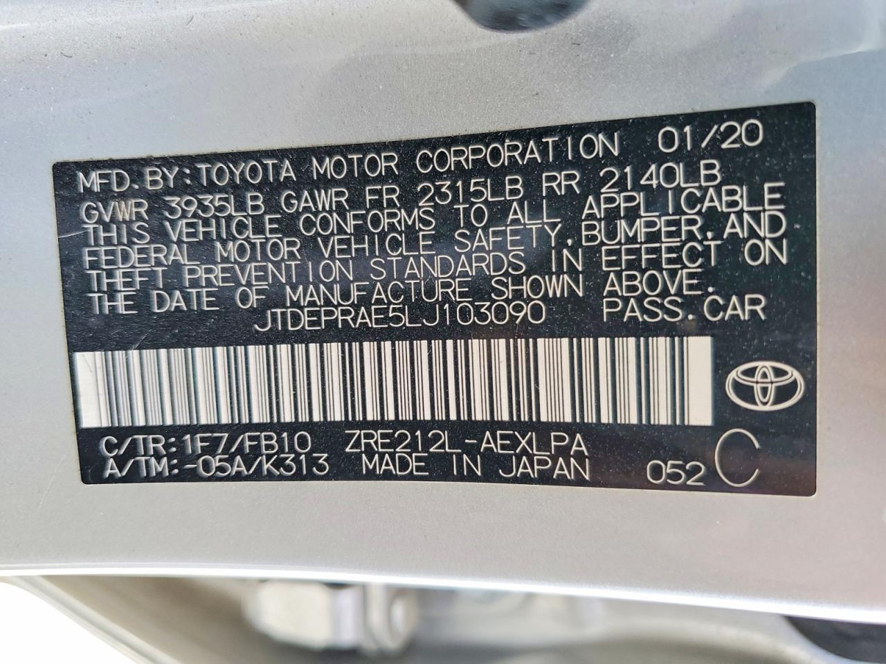 2020 TOYOTA COROLLA LE photo 12