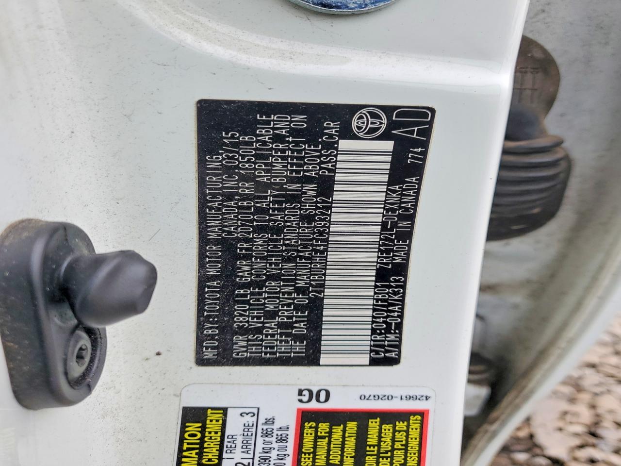 2015 TOYOTA COROLLA L photo 12