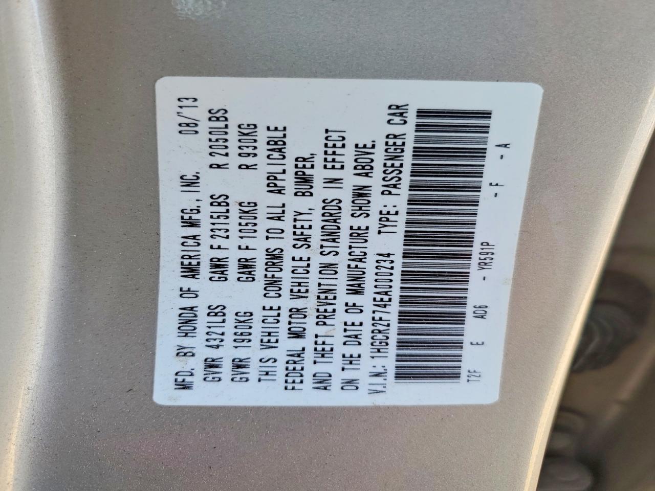 2014 HONDA ACCORD EX photo 12
