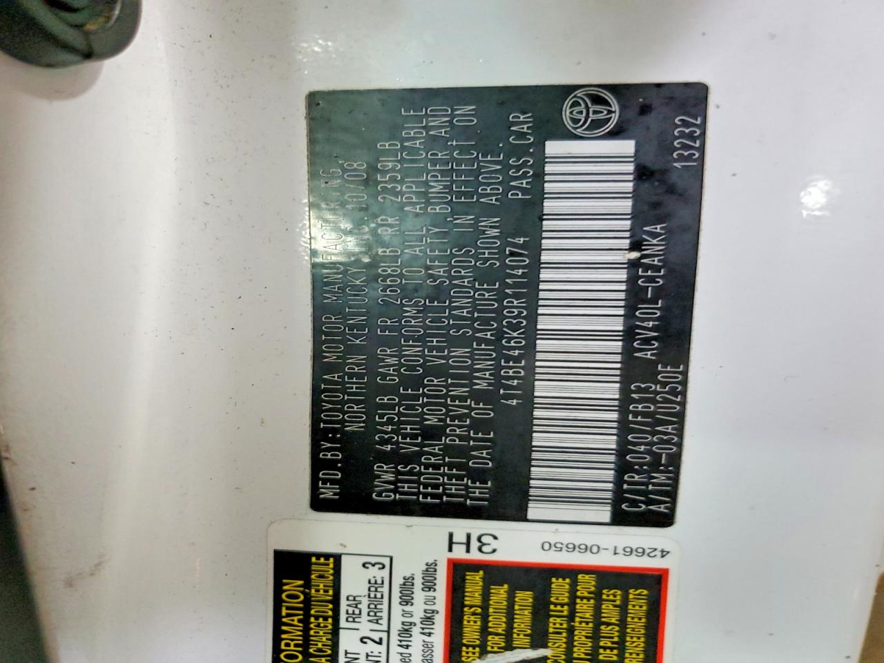 2009 TOYOTA CAMRY BASE photo 12