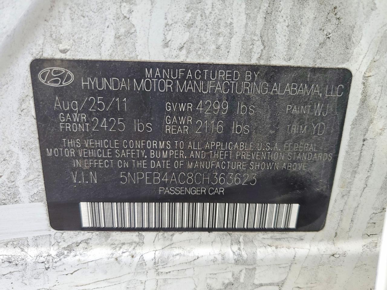 2012 HYUNDAI SONATA GLS photo 12
