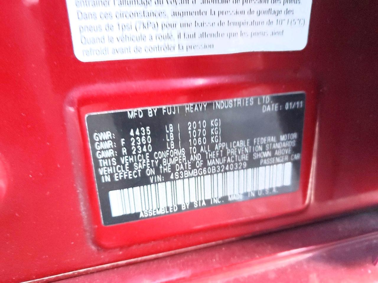 2011 SUBARU LEGACY 2.5I PREMIUM photo 10