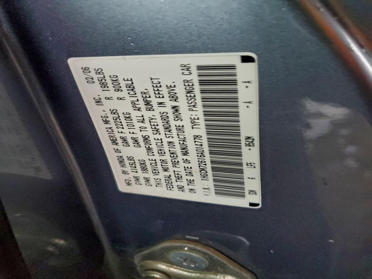 2006 HONDA ACCORD EX photo 12