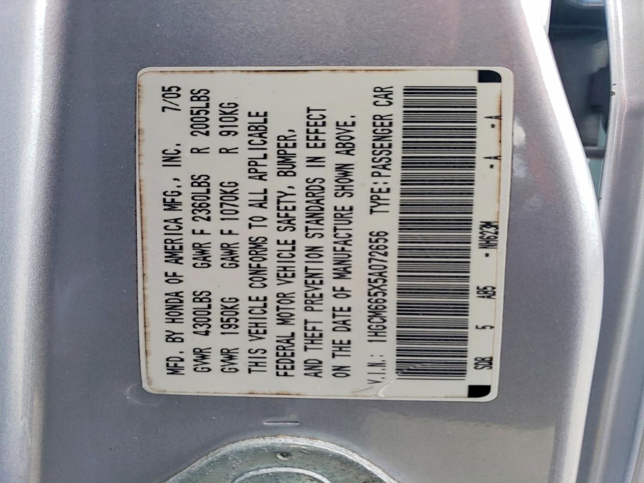 2005 HONDA ACCORD EX photo 23