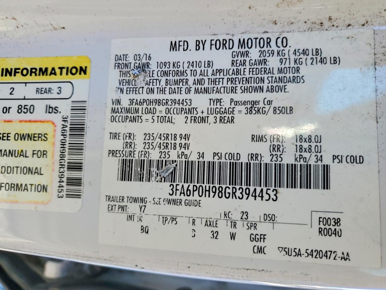 2016 FORD FUSION SE photo 12