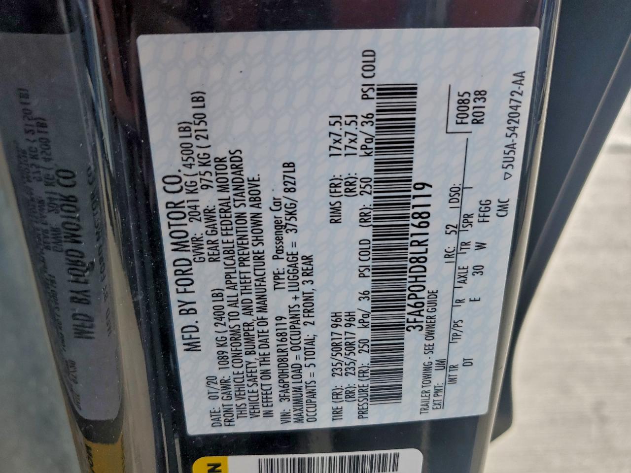 2020 FORD FUSION SE photo 12