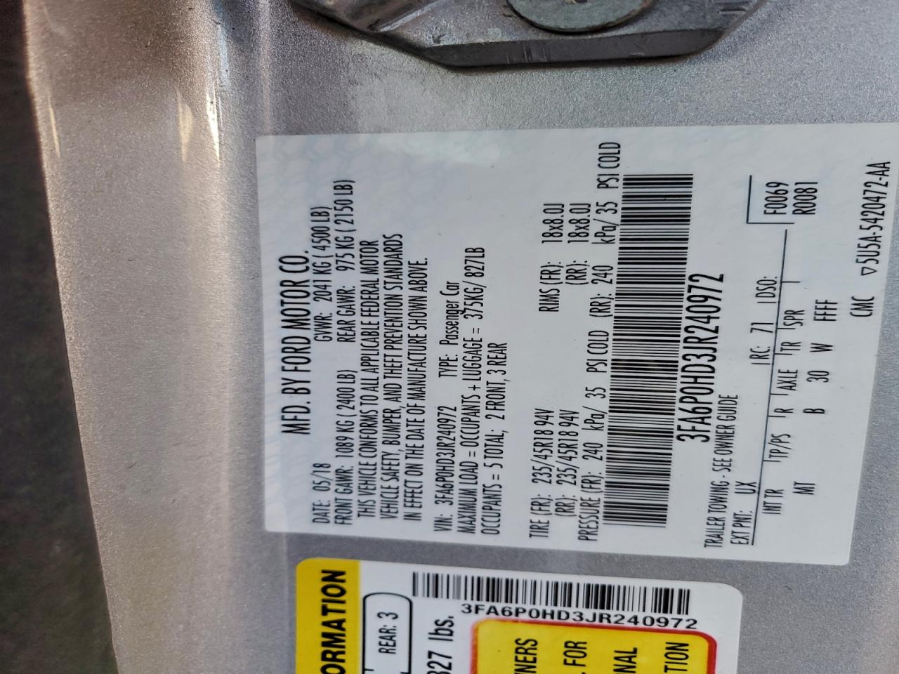 2018 FORD FUSION SE photo 12