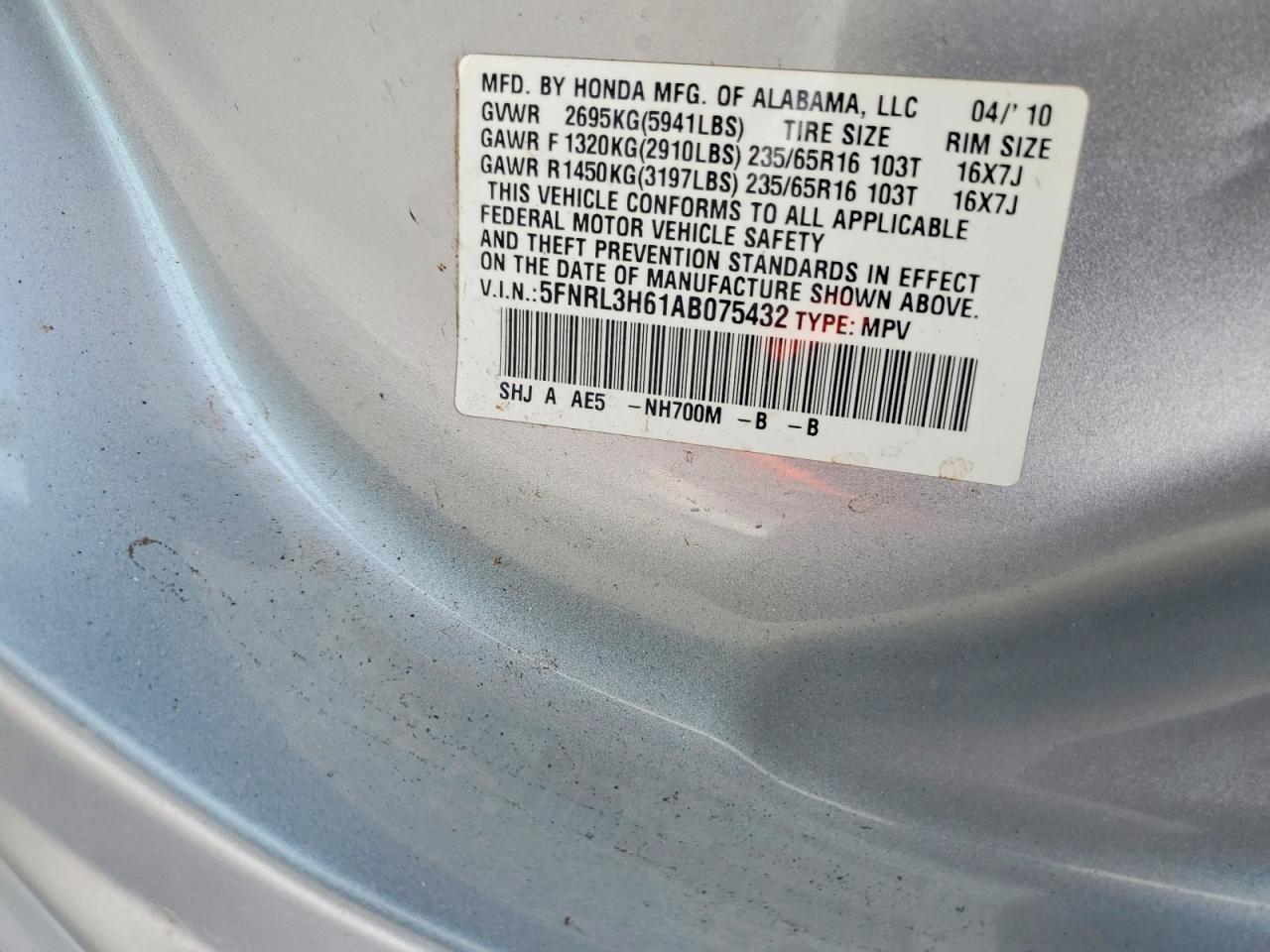 2010 HONDA ODYSSEY EXL photo 25