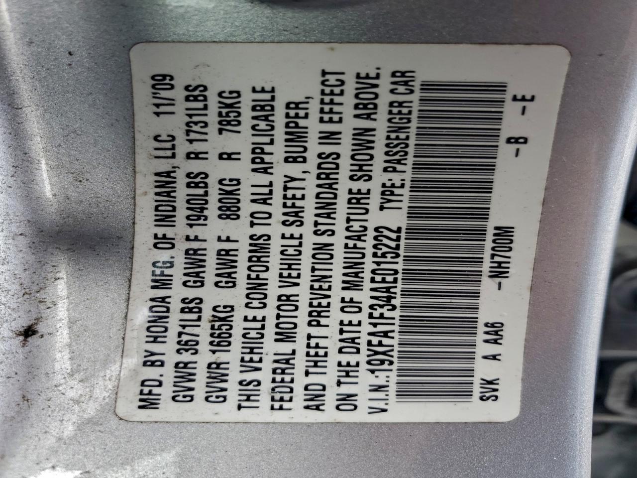 2010 HONDA CIVIC VP photo 12