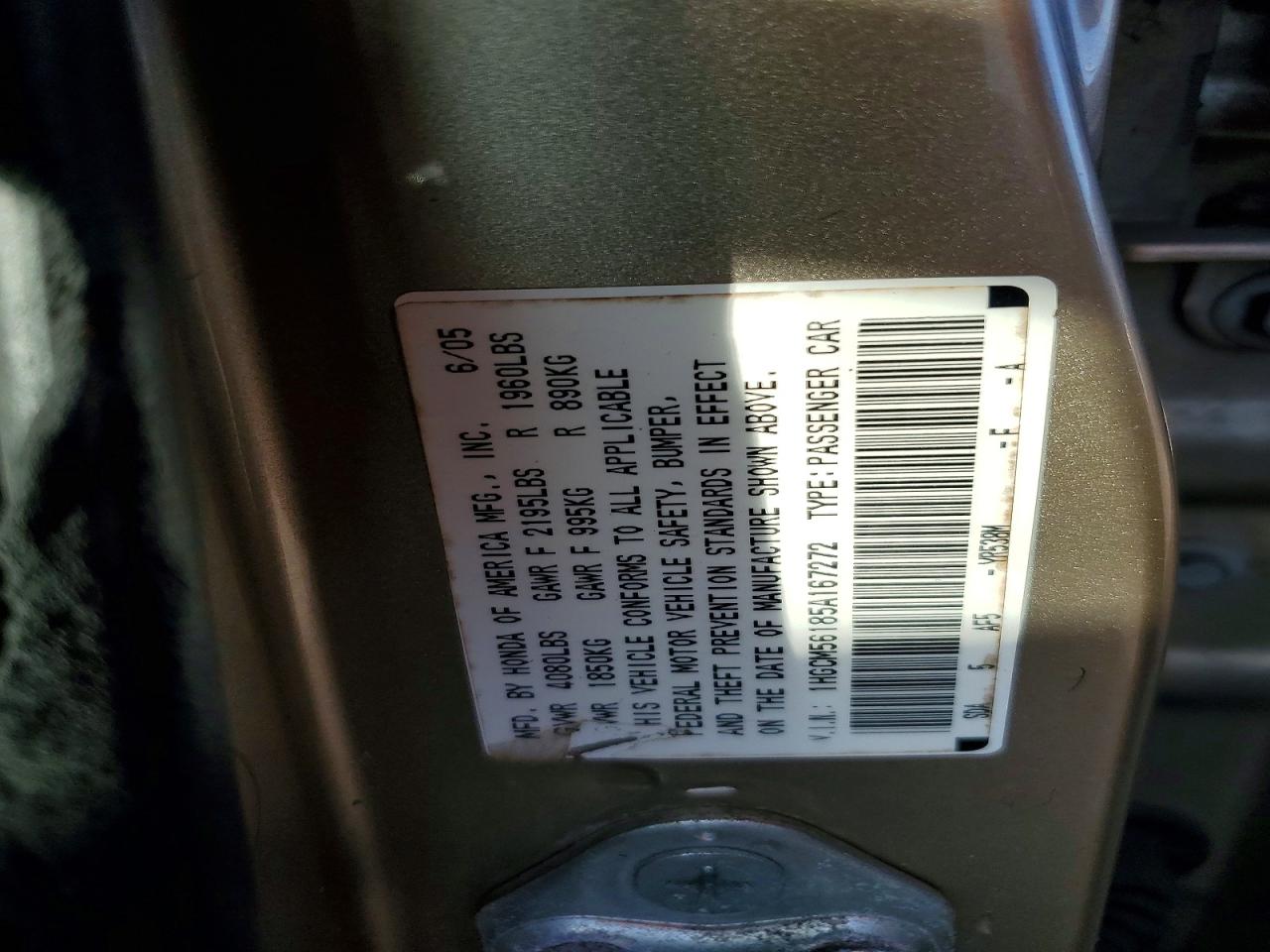2005 HONDA ACCORD DX photo 12