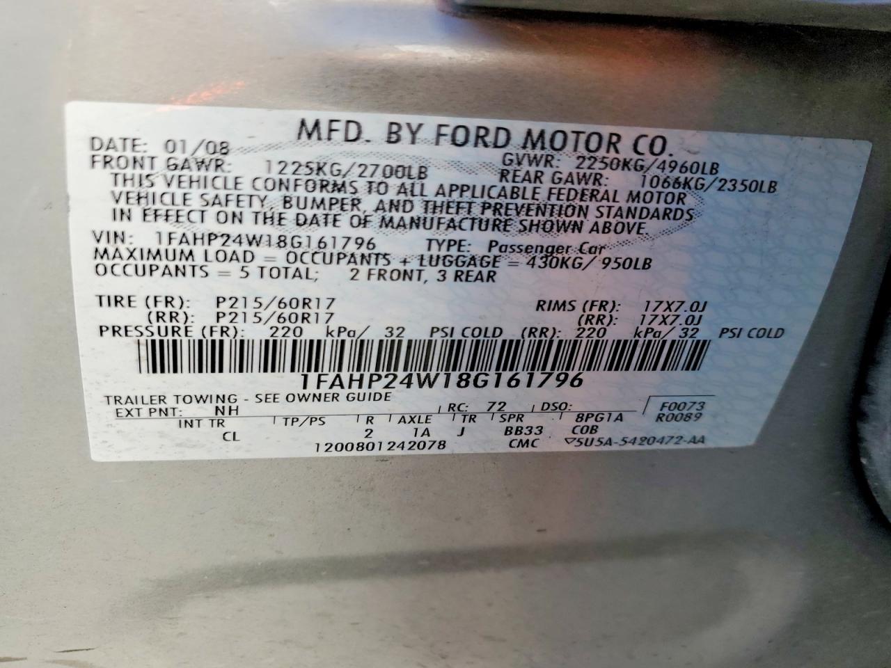 2008 FORD TAURUS SEL photo 12