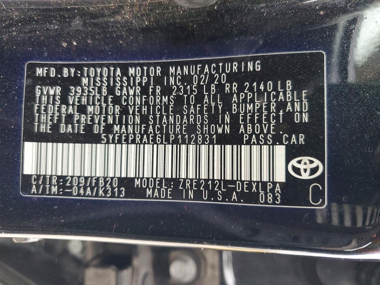 2020 TOYOTA COROLLA LE photo 12