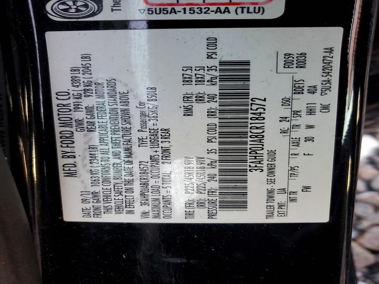 2012 FORD FUSION SEL photo 12