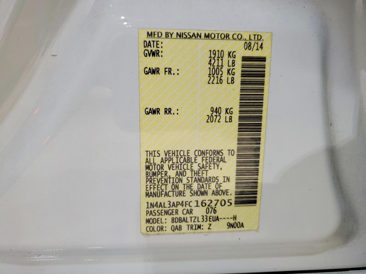 2015 NISSAN ALTIMA 2.5 photo 12
