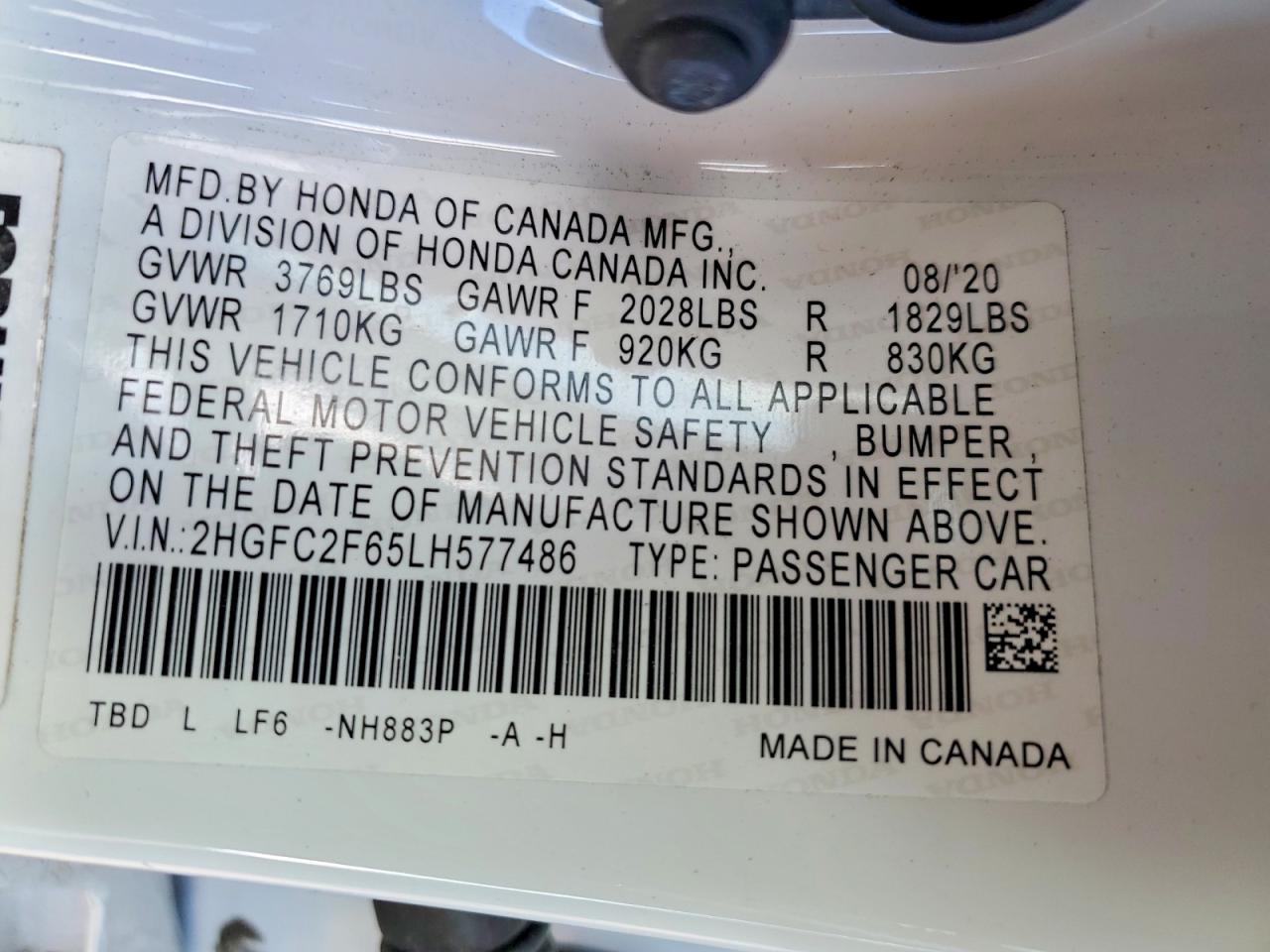 2020 HONDA CIVIC LX photo 12