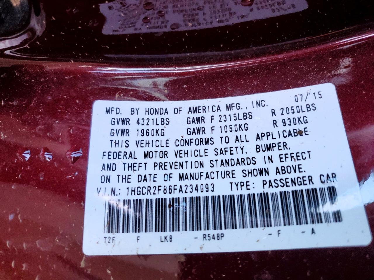 2015 HONDA ACCORD EXL photo 13
