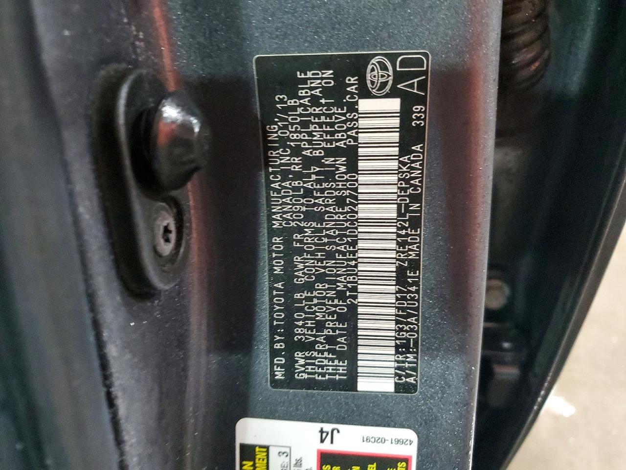 2013 TOYOTA COROLLA BASE photo 12