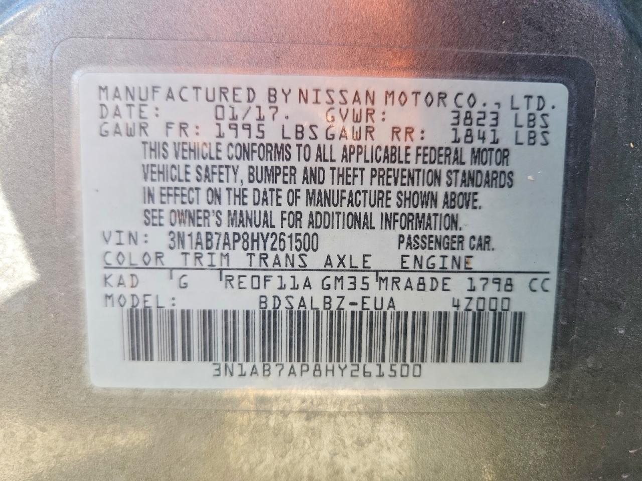 2017 NISSAN SENTRA S photo 13