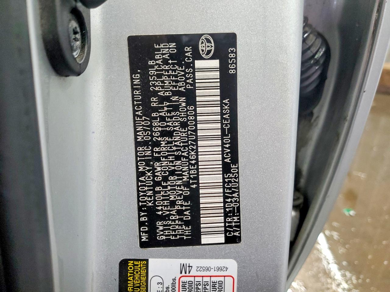 2007 TOYOTA CAMRY CE photo 12