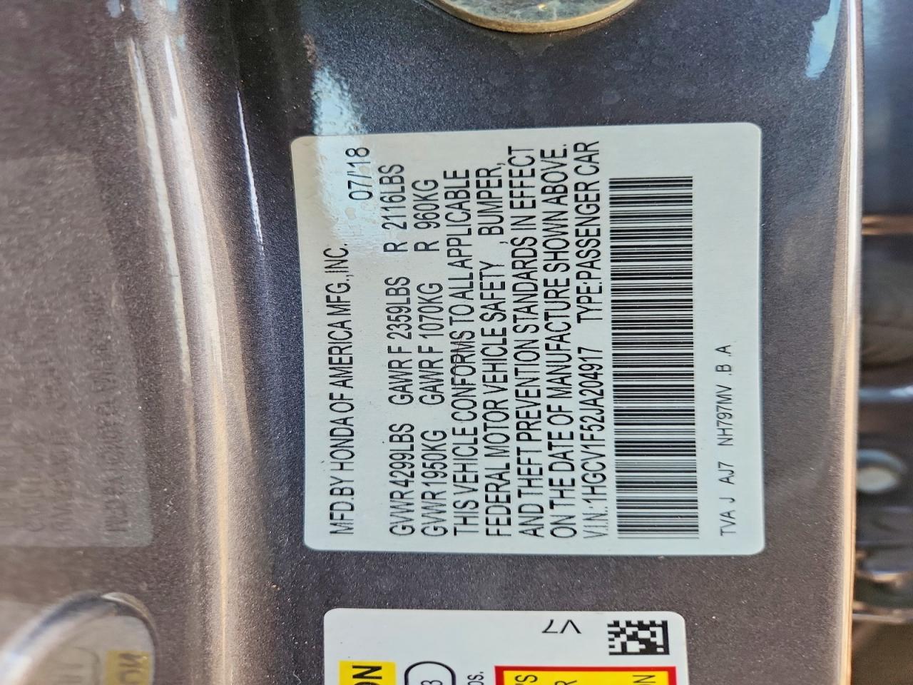 2018 HONDA ACCORD EXL photo 13