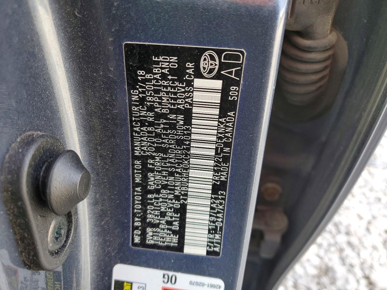 2019 TOYOTA COROLLA L photo 13