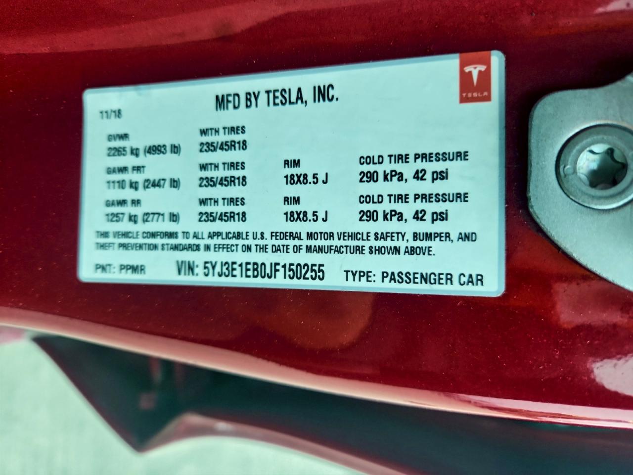 2018 TESLA MODEL 3 photo 13