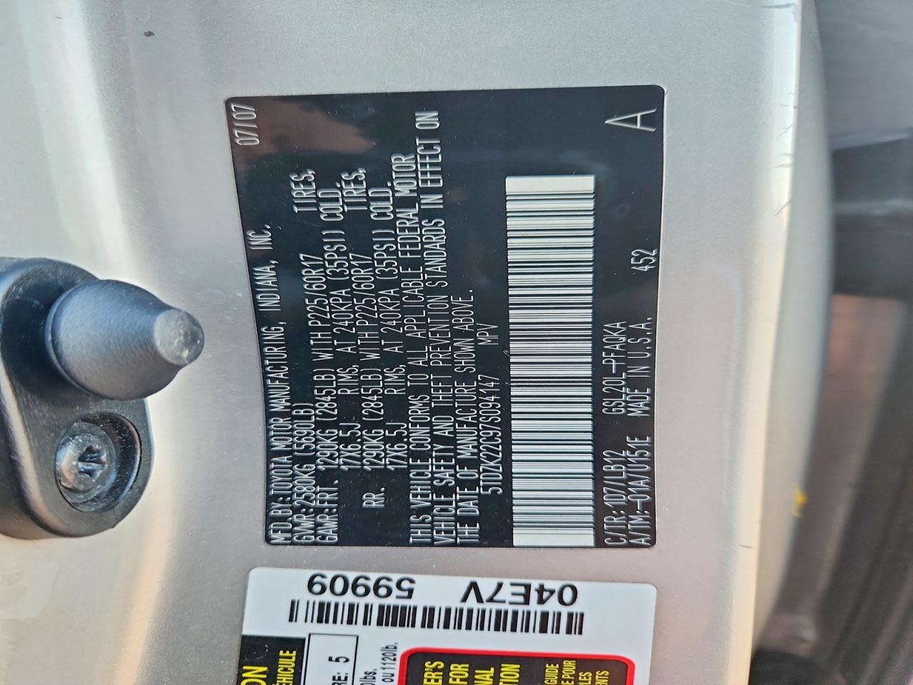 2007 TOYOTA SIENNA XLE photo 12