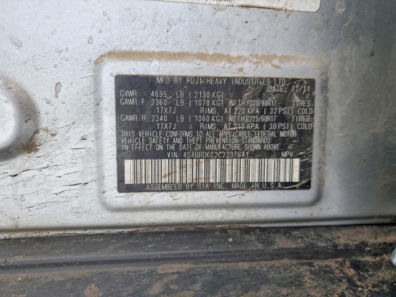 2012 SUBARU OUTBACK 3.6R LIMITED photo 12