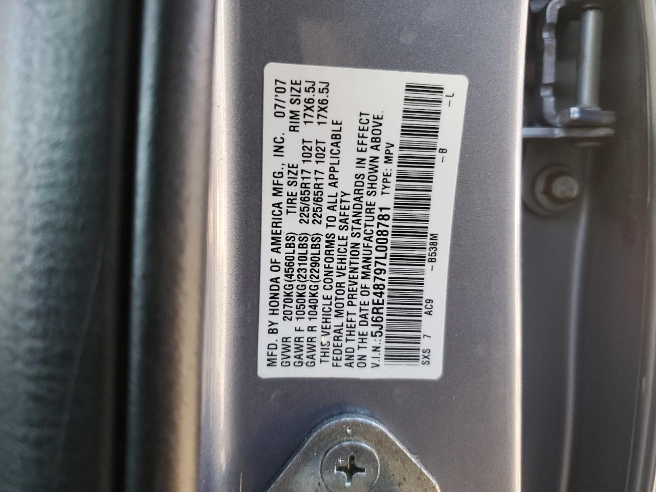 2007 HONDA CR-V EXL photo 13