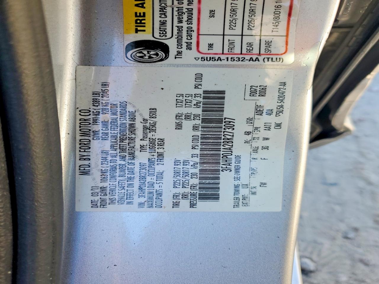 2011 FORD FUSION SEL photo 45
