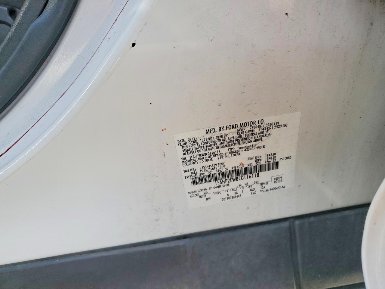 2012 FORD TAURUS SEL photo 12