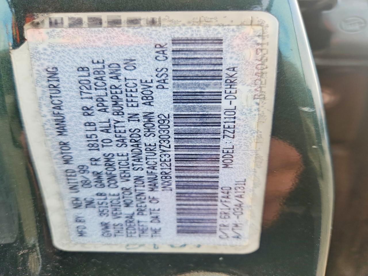 2000 TOYOTA COROLLA VE photo 12