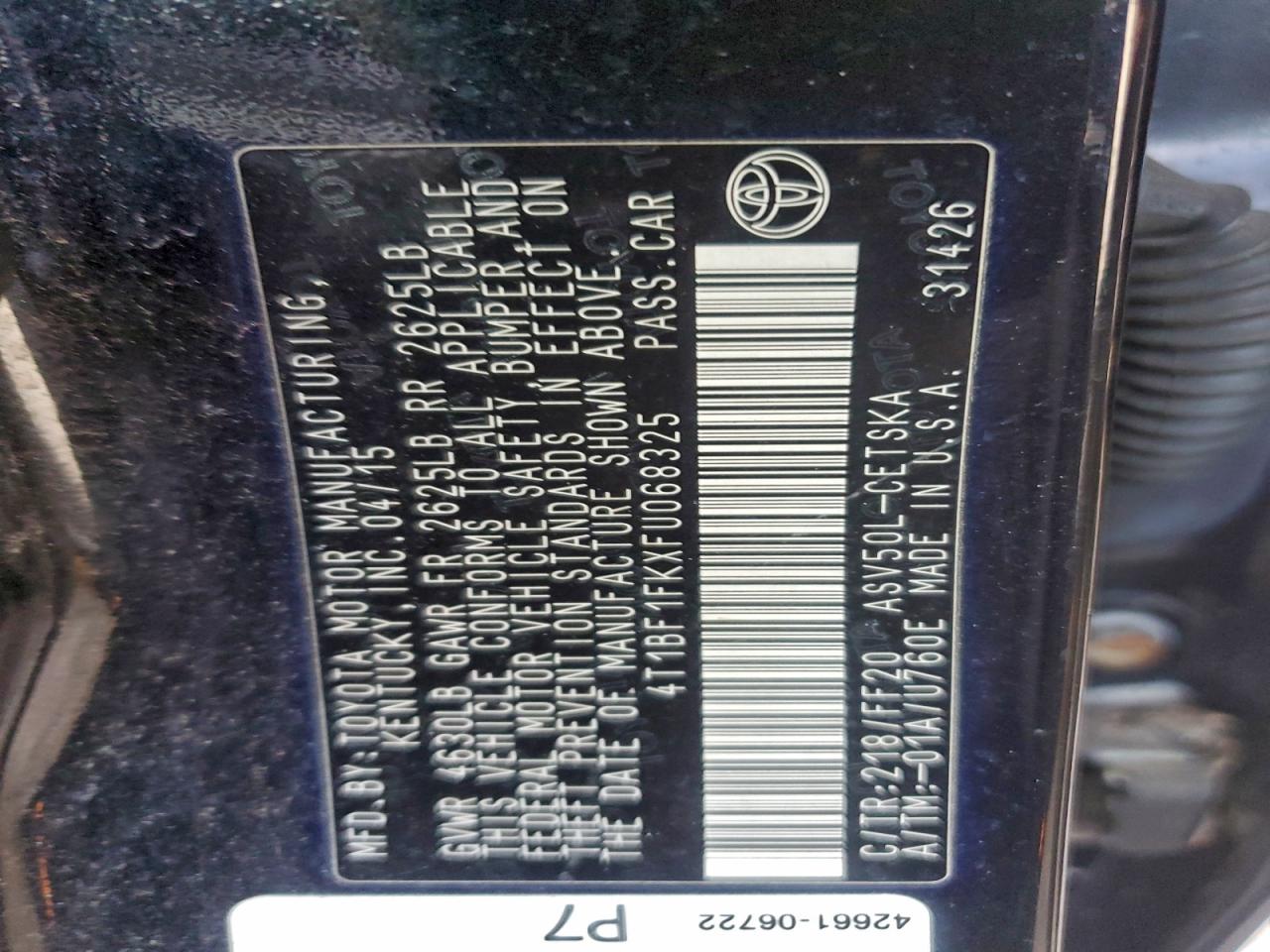 2015 TOYOTA CAMRY LE photo 12